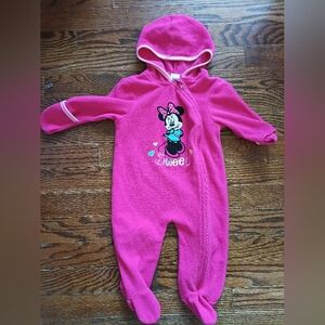 Pink Minni Mouse Hooded Baby Onesie Sleeper
